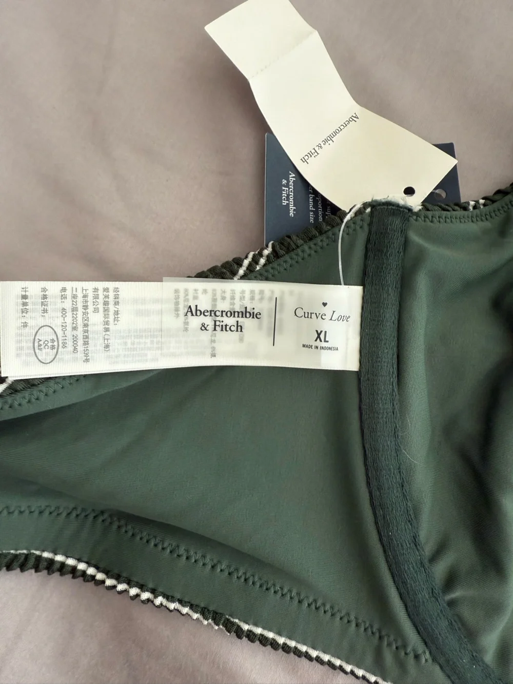 Abercrombie & Fitch Olive Green Bikini Top with White Trim - Picture 3 of 3